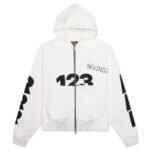 RRR123 White Zip Hoodie