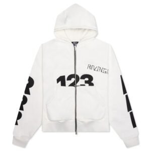 RRR123 White Zip Hoodie